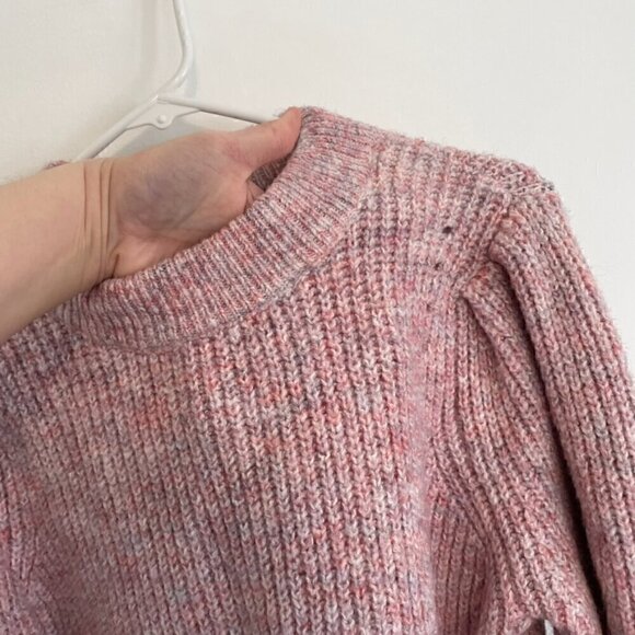 A NEW DAY Puff Sleeve Crewneck Pullover Sweater Pink White Multi Chunky Knit XXL - Picture 7 of 13